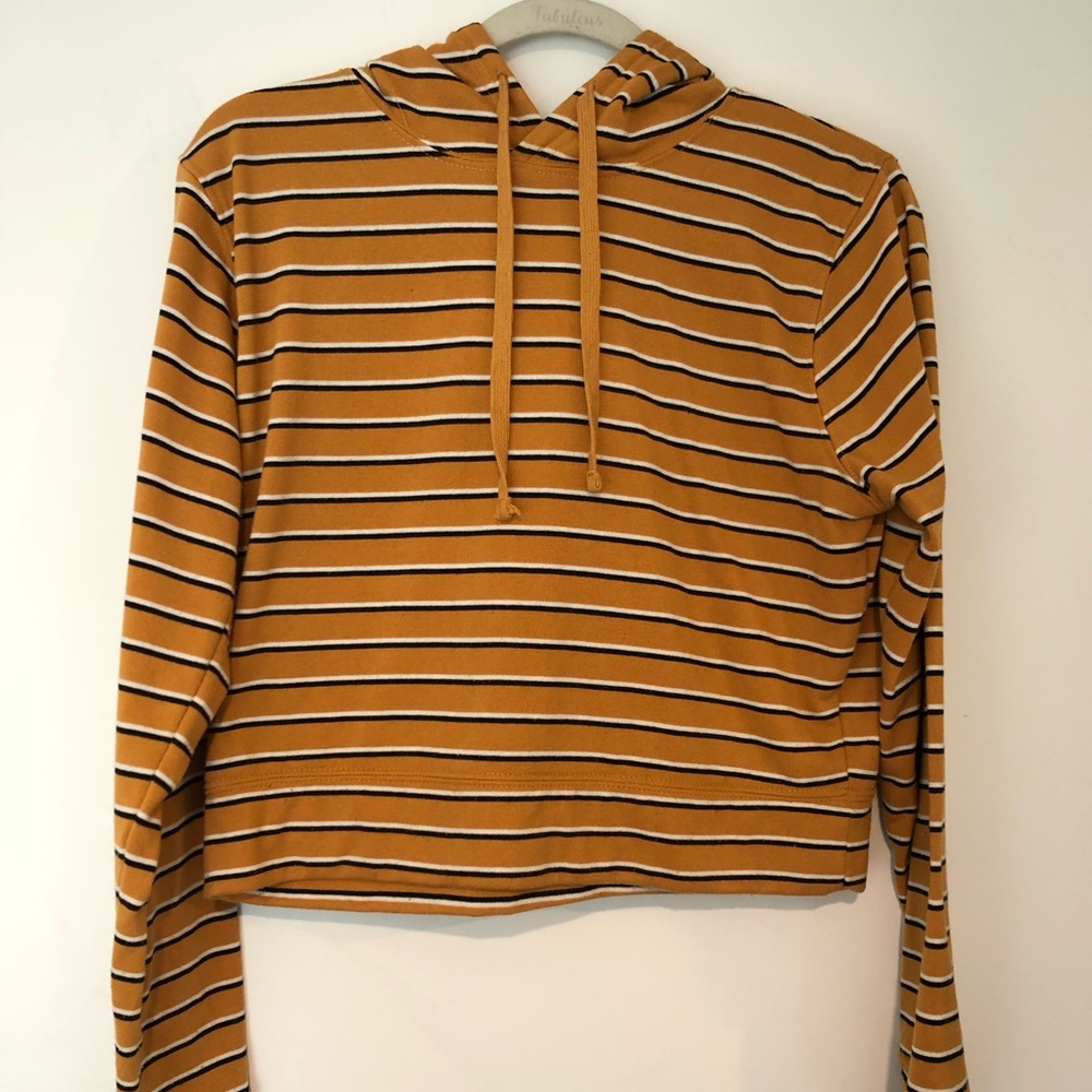 Orange Black and White Stripe Crop Hoodie
